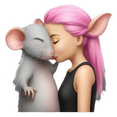 rat kissing a girl with pink hair sticker
