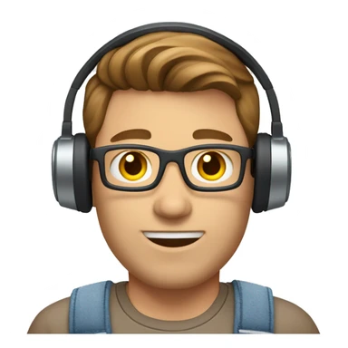 caucasian IT technology guy wearing jean shorts with headset and brown hair sticker