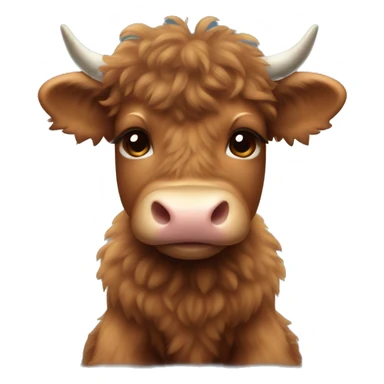 brown fluffy baby scottish cow with a small bow on head sticker