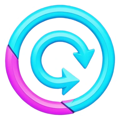 Circular loop arrow in Virtuosa style: smooth rounded shape forming a full loop, neon blue (#00A9F4) and violet (#9A1AFF) glow, futuristic 3D look, friendly and modern. No text. Full background. sticker