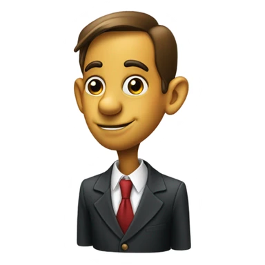 Pinocchio in a suit after lying. Head turned, very long nose sticker