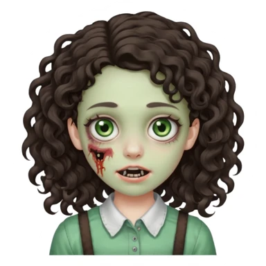 uma garota zumbi com o cabelo cacheado meio ondulado que usa aparelho cabelo grande sticker