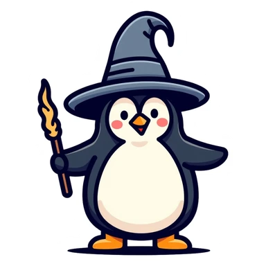 penguin wizard with magic wand and wizard hat sticker