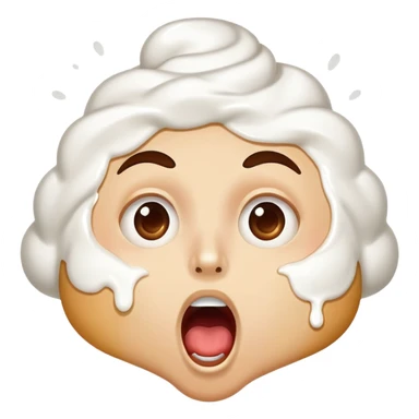 surprised face with whipped cream splattered across the face, mouth wide open sticker