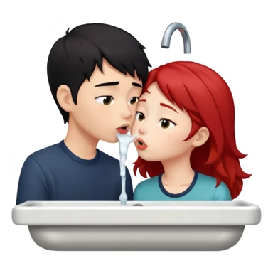 asian black haired boy kisses redhead girlfriend by broken sink sticker