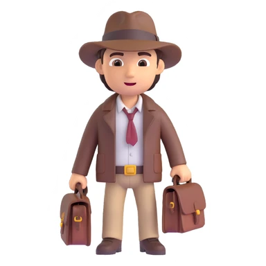 Indiana Jones 3D emoji style, with fedora, leather jacket, and satchel sticker