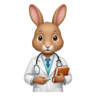 rabbit wearing lab coat and stethoscope, medical student, books sticker