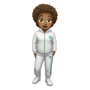 midhet stands in a white track suit sticker