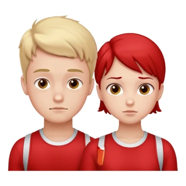 Girl and boy in red gym clothes and thoughtful faces sticker