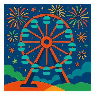ferris wheel and fireworks, celebratory, bright colors sticker