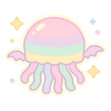 Remove background, keep kawaii style jellyfish with no face, pastel dreamy colors, tiny bat wings, gentle glow, transparent background sticker