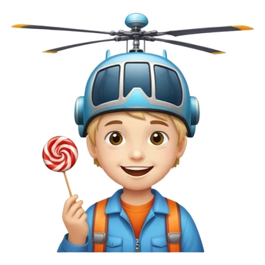 happy kid with helicopter hat eating candy sticker