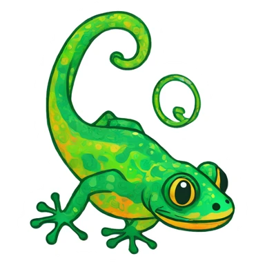 Emerald Abstract quirky funky made of different shapes gecko and squiggles linocut multicoloured illustrations  sticker