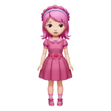 Isolated detaile illustration modern raspberry torte doll figurine full body with pink hair and a pink hairband standing sticker