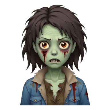 Zombie woman with wavez, dark brown long hair (not thick or voluminous sticker
