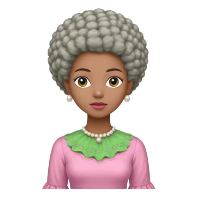 Pretty Brown woman with a very very short stylish gray Afro  wearing pink and green dress  and pearl blouse with sleeves sticker