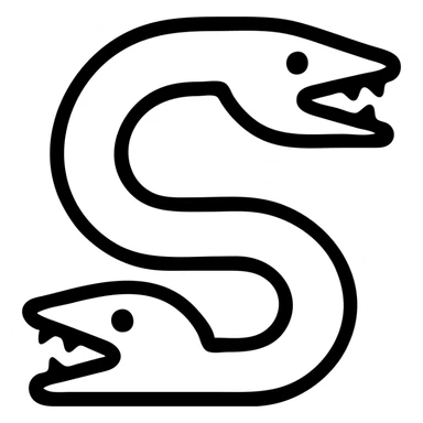 an eel with two mouths, outlined icon style, minimal color, clean lines sticker