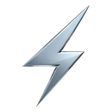A lightning bolt emoji made of polished silver chrome, sharp yet rounded edges, glossy metallic surface, soft reflections, minimal futuristic design, iOS emoji style, centered, clean white background sticker