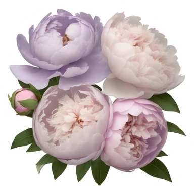 A vintage-inspired bouquet of pale violet and blush peonies resting on a lace-covered violet book. sticker