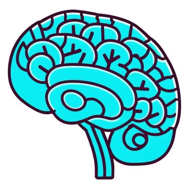 brain with neon glow effect, blue neon glow on top left, purple neon glow on bottom right sticker