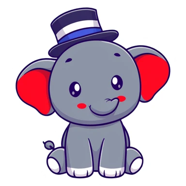 cute red elephant, big eyes, friendly smile, round and simple, wearing a stars-and-stripes top hat, cartoon sticker style sticker