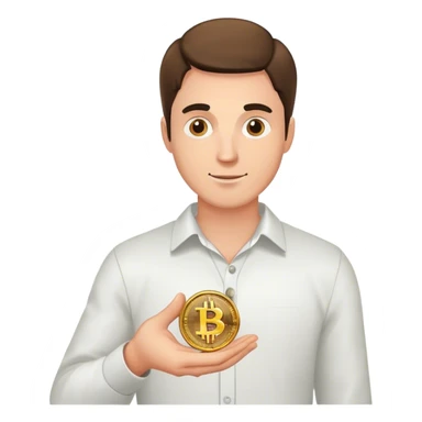 man holding bitcoin sticker