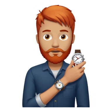 Man red beard, waiting, looking at watch sticker