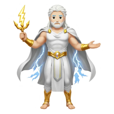 Zeus, whole body, white clothes, long white  hair, lightnings sticker
