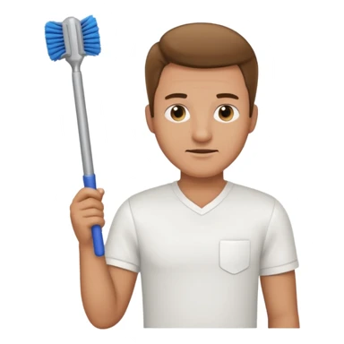 man holding toilet brush sticker