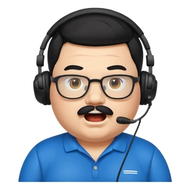 "A cartoon-style emote of a chubby streamer with black hair, mustache, and glasses, wearing a headset and a black Puma shirt. He has a shocked facial expression with wide eyes and an open mouth.

 sticker