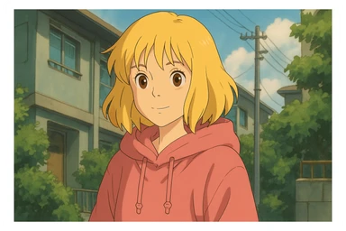 A girl yellow hair brown eyes pink Urban Heavy Loose Fit Hood Sweat sticker