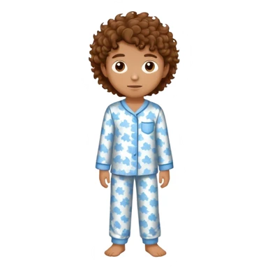a boy with tan skin, brown curly hair, brown eyes, skinny, and wearing pajamas  sticker