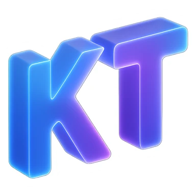 the letters KT with a fancy colorful gradient for the color with blue and purple sticker