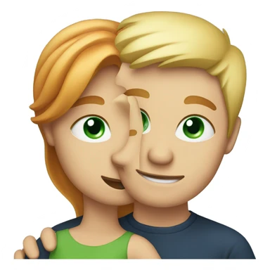Lady with red and blonde hair with green eyes giving the man with blonde hair and blue eyes a hug sticker
