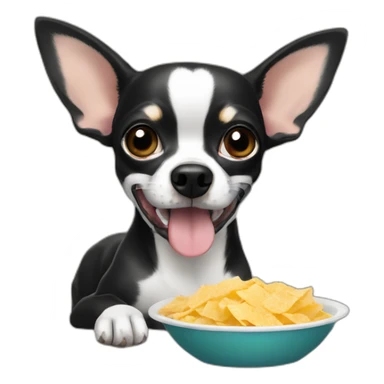 chihuahua negro comiendo hueso sticker