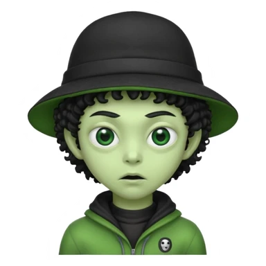 alien with robber mask concerned curly hair and robber outfit hat sticker