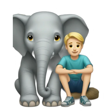young white man sitting next to an elephant sticker