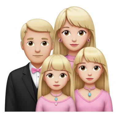 a family of three. daughter, mom and dad. long elegant blonde hair with bangs. almost female blonde boy femboy trap t-girl cute feminine makeup gay lingerie. skinny  body.   pink choker. whore hoop earrings. sticker