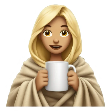 Blonde girl wrapping in blanket drinking coffee  sticker