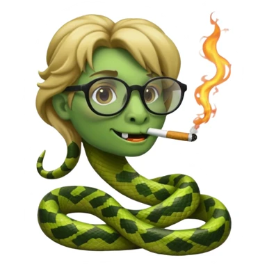 can you create a sneaky bitch SNAKE with big glasses smoking a cigarrette? the SNAKE needs to have dirty blonde hair sticker