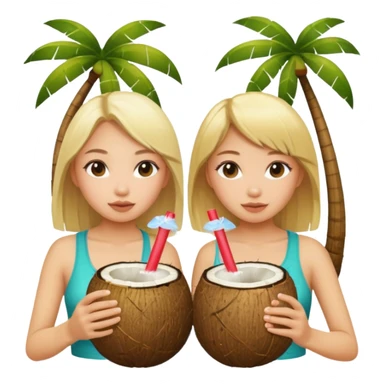 girls drinking out of a coconut one is Asian the other one is blonde  sticker
