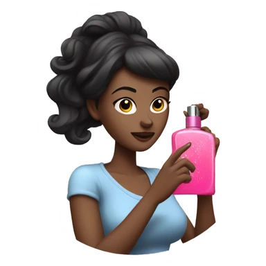 dark hair Woman spraying pink perfume sticker