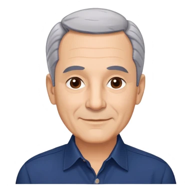 Respected Puerto Rican actor in his 60s, fair skin, round face with broad cheekbones, lively brown eyes, thick eyebrows, straight nose, short gray hair combed to the side with receding hairline, clean-shaven, friendly smile, wearing navy blue button-up shirt sticker