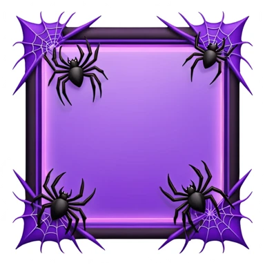 A square Halloween photo frame with glowing neon-purple spider-web patterns along the edges and a few small black bats perched on the corners. The center is completely transparent  sticker