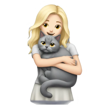 Blonde girl hugging her grey British cat sticker