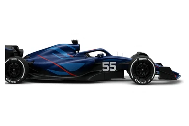 Williams 2025 Formula 1 car, number 55, sleek and modern, racing livery, side view, no text sticker