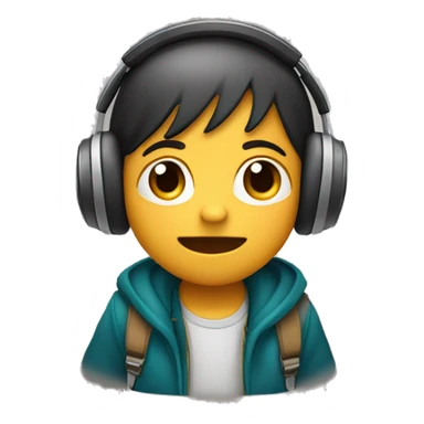 Niño cantando con auriculares al frente de un portátil  sticker