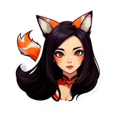 baddie asian long hair foxy eye sticker