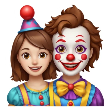 brown-haired girl in selfie with a clown face sticker