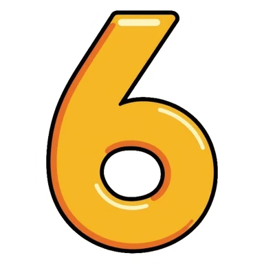 Number 6 on a yellow volumetric background sticker